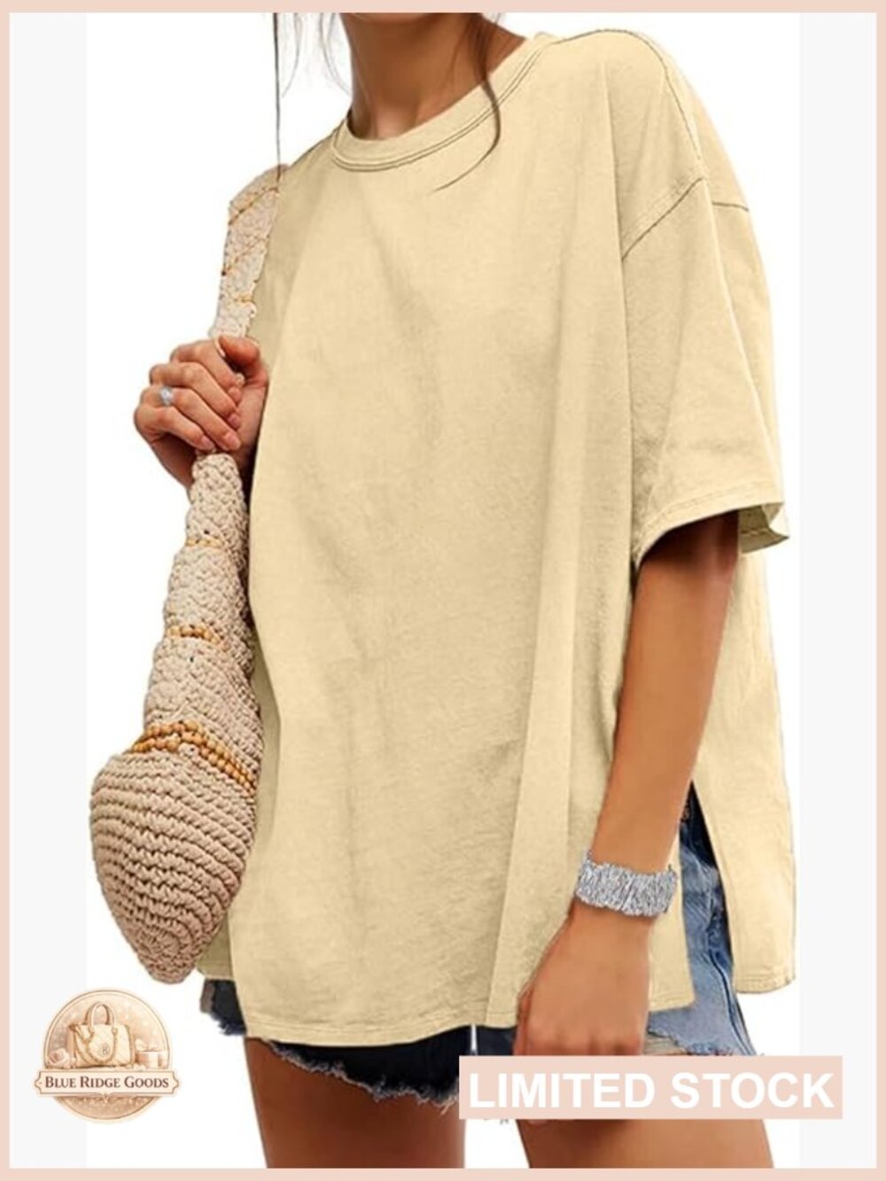 Oversized T-Shirt Summer Trendy Short Sleeve Crew Neck Loose Fit Side Slit Tee